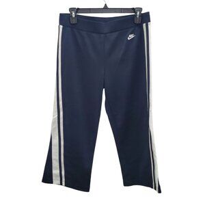 Nike Women's Navy Blue White Stripe Pull On Cropped Leg Athletic Pants S (4-6)‎